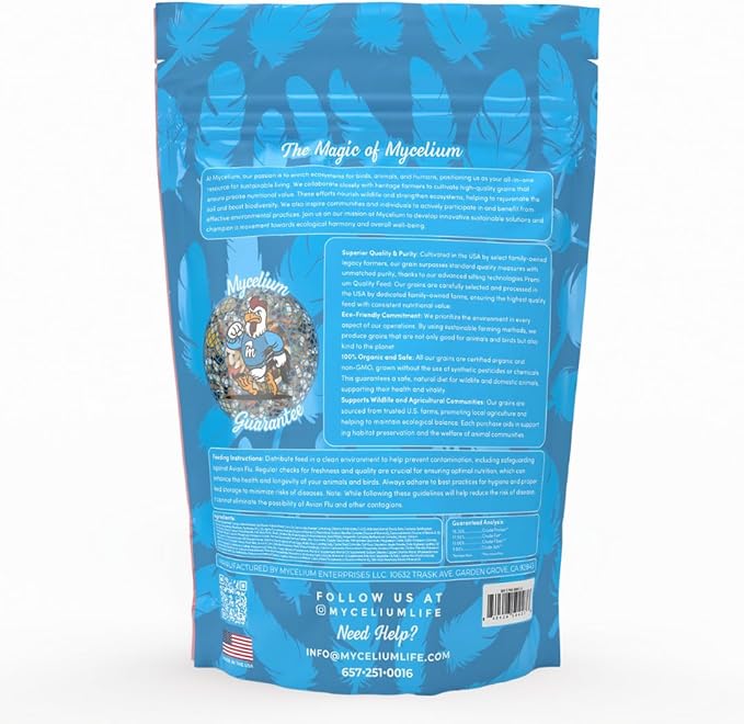 Mycelium Premium Macaw and Cockatoo Plus | High in Protein & Fat | Clean & Safe Food for Pet Birds | Seed Mix with Egg, Corn, Vitamins, Peanuts & Hemp Hearts | Organic & Non-GMO 5 lb Bag