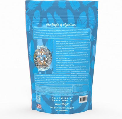 Mycelium Premium Macaw and Cockatoo Plus | High in Protein & Fat | Clean & Safe Food for Pet Birds | Seed Mix with Egg, Corn, Vitamins, Peanuts & Hemp Hearts | Organic & Non-GMO 5 lb Bag