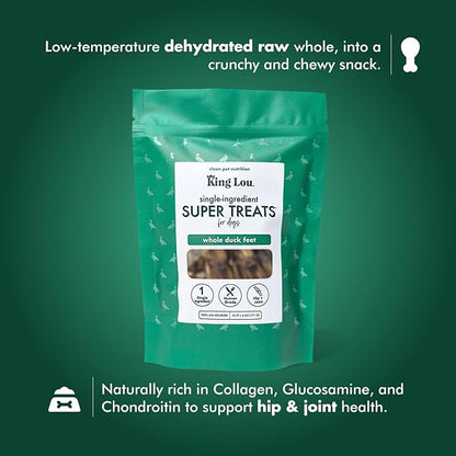 King Lou Pets - Whole Duck Feet for Dogs - Dehydrated Duck Dog Treats - USA-Made Dental Treats for Dogs - Collagen, Glucosamine, Chondroitin for Hip and Joint Health - 10 Count