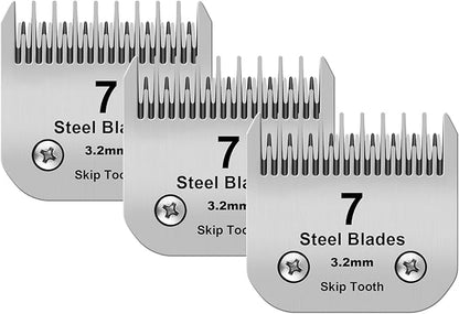 7 Skip Tooth Detachable Pet Dog Grooming Steel Blades,Compatible with Andis,Oster A5,Wahl KM10 Series Clippers,Cut Length 1/8-Inch (3.2mm) ï¼3 Pack