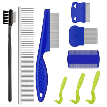 9 Pieces Cat Dog Flea Combs Dog Eye Stain Remover Combs Pets Grooming Comb Dog Tear Stain Comb for Dogs Gently Removing Eye Mucus and Crust