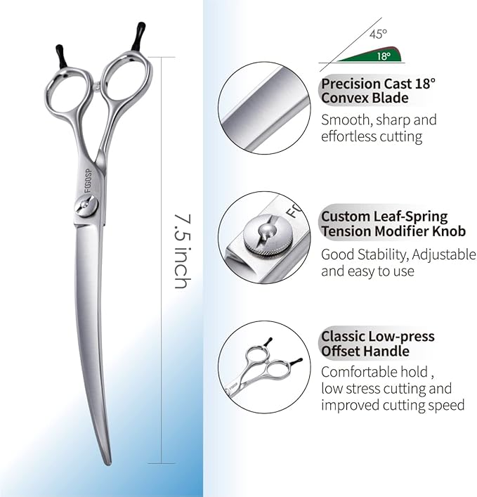 38 Degree Professional Curved Scissors for Dog Grooming 7.5 Japan VG10 Alloy Steel Downward Curved Grooming Shears for Face Right Handed(7.5 inch)