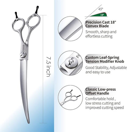 38 Degree Professional Curved Scissors for Dog Grooming 7.5 Japan VG10 Alloy Steel Downward Curved Grooming Shears for Face Right Handed(7.5 inch)