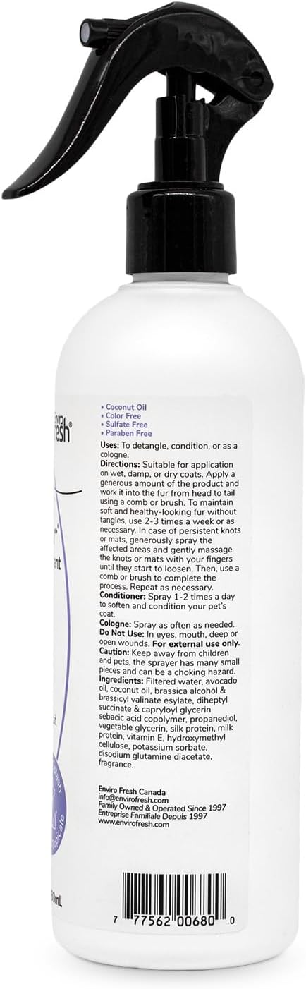 Dog Hair Detangler Conditioner by EnviroFresh, Shine & Stengthens, All Natural, Leave-in Conditioner,Coat Detangler, Matted Dog Hair, Fresh Scent