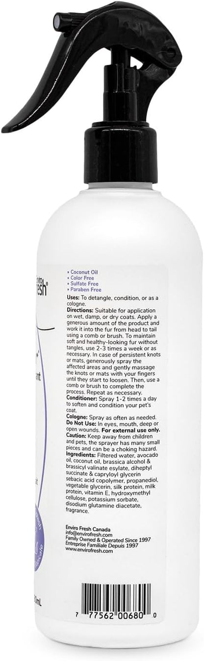 Dog Hair Detangler Conditioner by EnviroFresh, Shine & Stengthens, All Natural, Leave-in Conditioner,Coat Detangler, Matted Dog Hair, Fresh Scent