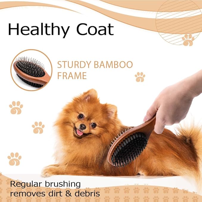 Double-Sided Pet Slicker Brush for Dogs and Cats - Professional Grooming Comb with Pins and Bristles - Ideal for Long and Short Hair - Shedding and Tangle Removal - Durable and Gentle Brush