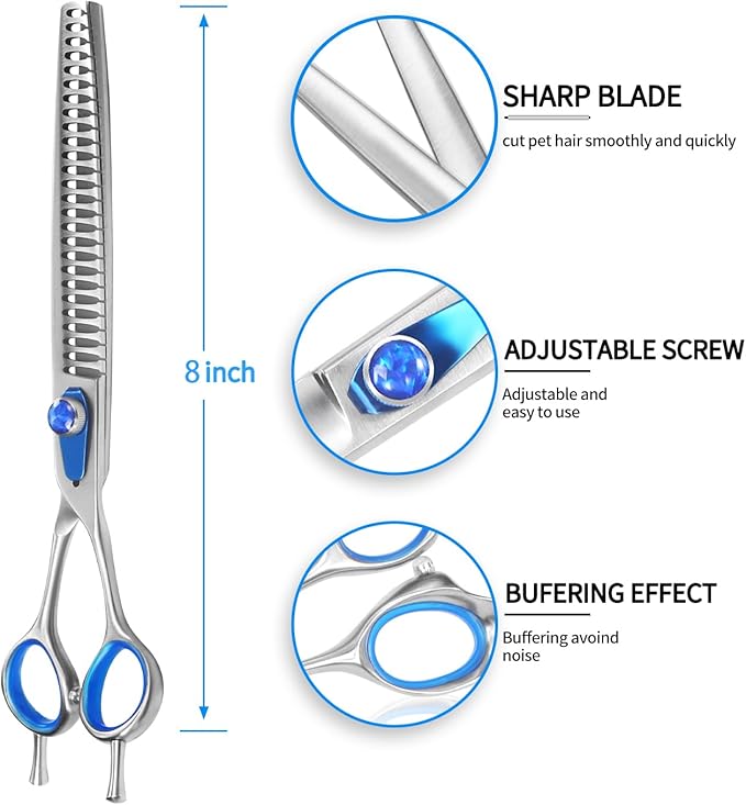 8'' Chunker Shears for Dogs Professional Dog Thinning Shears for Grooming, Japan 440C Stainless Steel Shears,Sharp, Fluffy Heavy Duty Blending Scissor for Pets