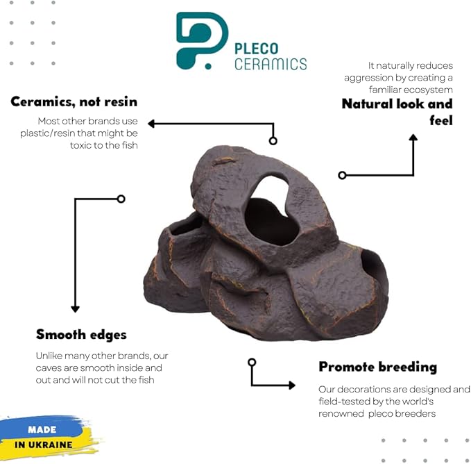Plecoceramics Aquarium Ceramic Decorations Cave Betta Stone Decor - Aquarium Fish Tank Hideway Decor for breeding Cichlids Plecos Betta Toys Hideout (Magma Rock)