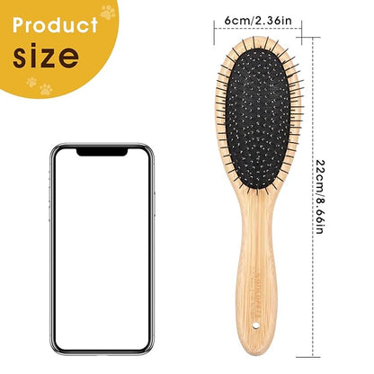 cobee Stainless Steel Pin Dog Brush, Bamboo Handle Grooming Brush 20mm Round Pins Airbag Pet Comb Professional Dog Pin Brush Fur Shedding Comb for Long or Short Hair Cat Dog