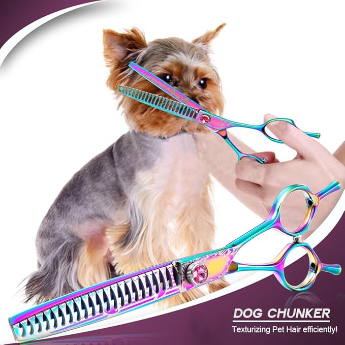 Dragon Creek Dog Grooming Scissors - Pet Cutting Thinning Chunker Shears Set for Grooming Trimming Texturizing Dog Cat Rainbow