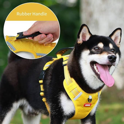 Dog Harness, No Pull Service Vest, Reflective Strips, Control Handle, Soft Padded, Adjustable and Comfortable for Easy Walking (Yellow, E-Small)