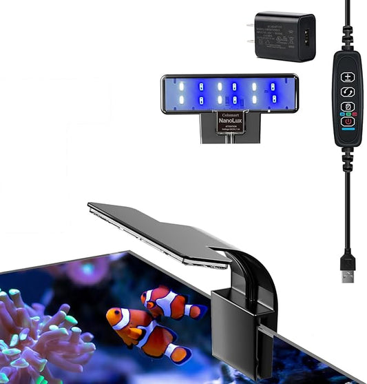 Clip-on Aquarium Light 5w (3 Timers, 3 Modes, 10 Dimming, Split Power) for Coral, Reef, Saltwater Fish, Algae Scrubber Nano/Mini/Pico/Refugium Tank,1-5Gallon(5-8in) Aquarium