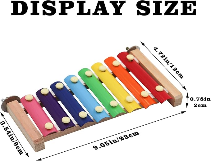 Dnoifne Colorful Bird Xylophone Toy, Funny Xylophone Toy with 8 Metal Keys, Cage Accessories for Chicken Chick Birds Parrots Parakeets Cockatiels Budgies Love Birds