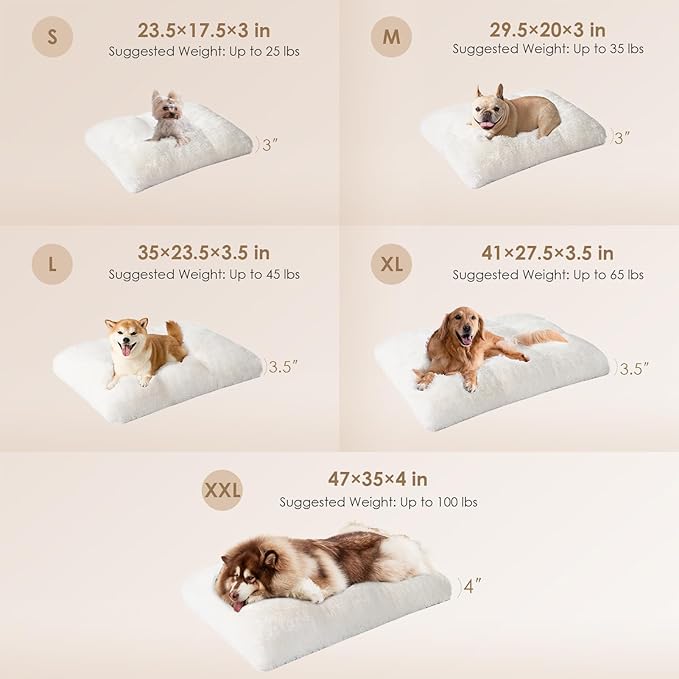 EHEYCIGA Fluffy Dog Crate Bed for Small Dogs, Plush Faux Fur Dog Crate Pad, Calming Anti Anxiety Small Dog Bed for Crate, Washable Soft Warm Dog Crate Mat with Non-Slip Bottom, Beige