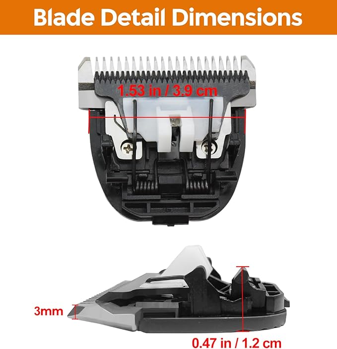2 PCS 3mm Guard Length Replacement Dog Clipper Blade, Low Noise Trimmer for Grooming, Sharp Titanium-Ceramic Blade