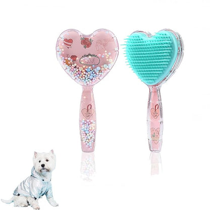 Soft Dog Brush for Small Dogs - Gentle Puppy Massaging Brush for Shih Tzus, Yorkies, Maltipoos, Maltese, Cats & Rabbits - Love Shape Design for All Hair Types (Pink Blue)