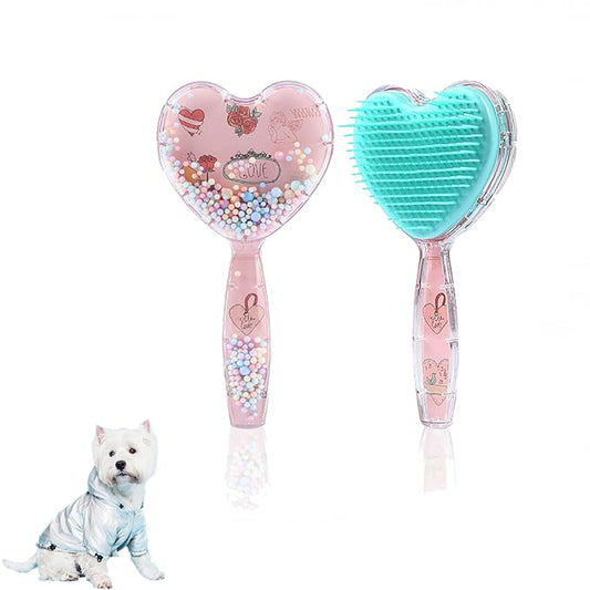 Soft Dog Brush for Small Dogs - Gentle Puppy Massaging Brush for Shih Tzus, Yorkies, Maltipoos, Maltese, Cats & Rabbits - Love Shape Design for All Hair Types (Pink Blue)