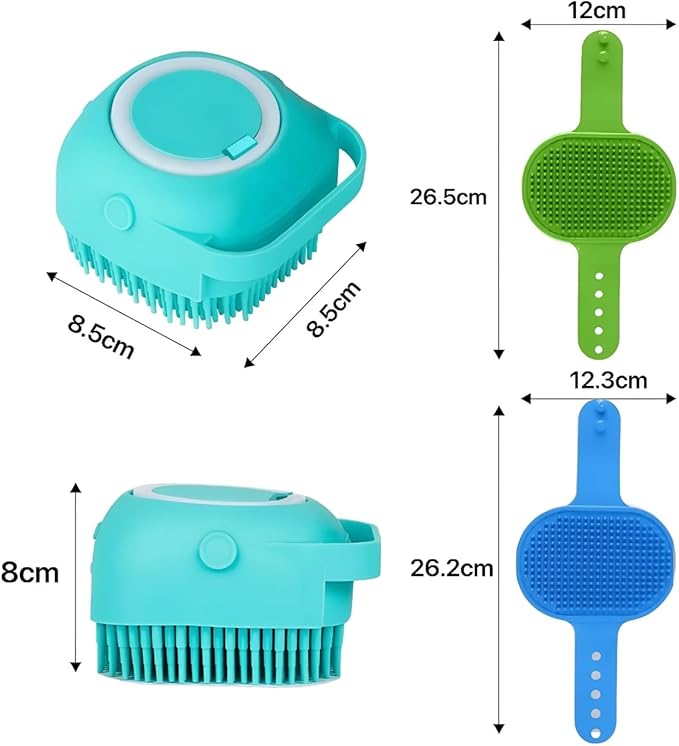 3-Pack Dog Bath Brush with Shampoo Dispenser  Silicone Dog Scrubber for Bathing & Grooming, No-Slip Handle, Deep Cleaning & Shedding Tool, Pet Massage Brush for Small & Large Dogs