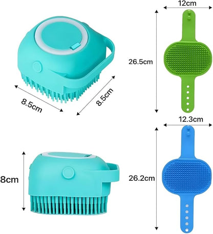 3-Pack Dog Bath Brush with Shampoo Dispenser  Silicone Dog Scrubber for Bathing & Grooming, No-Slip Handle, Deep Cleaning & Shedding Tool, Pet Massage Brush for Small & Large Dogs