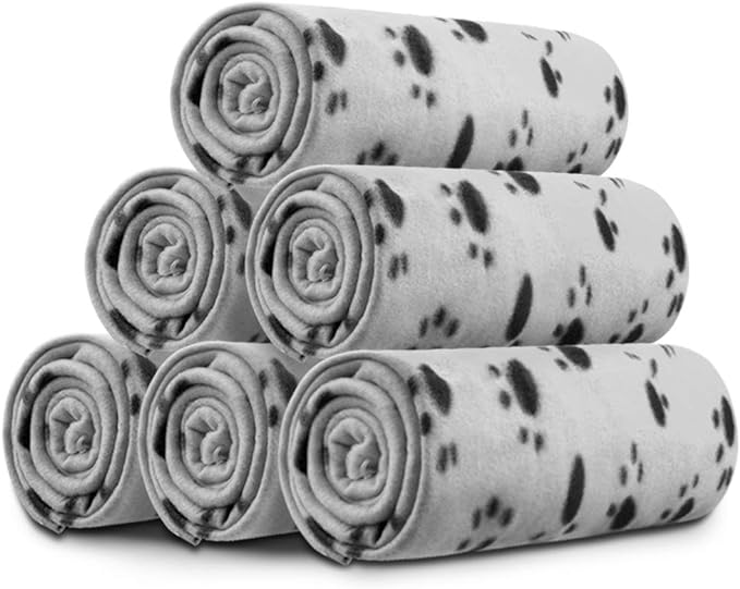 Comsmart Dog Blankets for Small Dogs, 6 Pack Puppy Blanket Cute Paw Print Pet Blanket for Dog, Puppy, Cat, Kitten, 39x35 inches, Grey