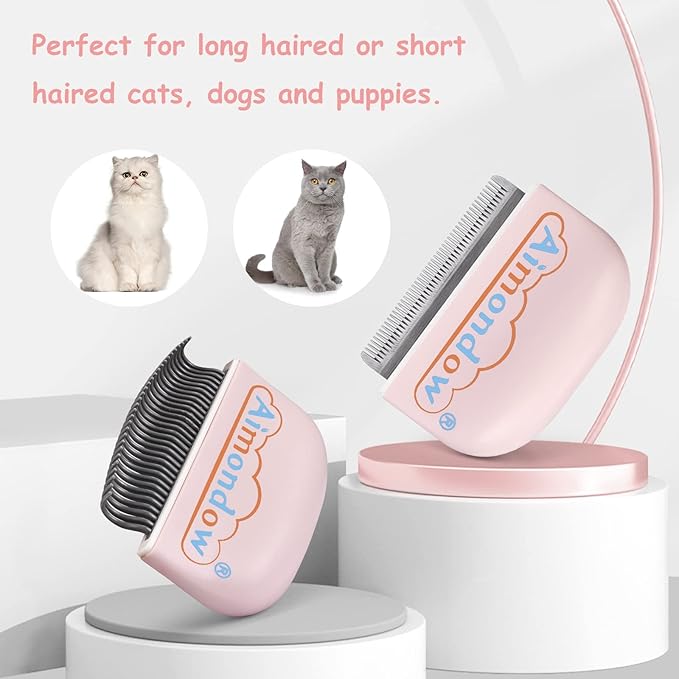 Cat Comb, Cat Brush for Shedding Grooming, Hair Removal Massaging Shell Comb for Cats Dogs Puppy Rabbit Bunny, Easy to Dematting Matted Fur Tangled Hair Undercoat, 2 PCS (Pink)