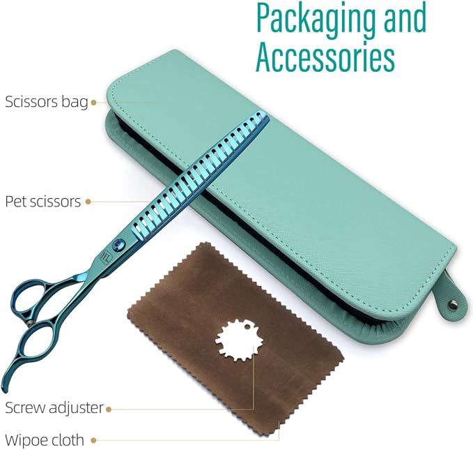 Dog Grooming Scissors: Blueish Green 7.5 inch Professional Pet Chunker Shears Made Of Japanese 440C Advanced Stainless Steel for Dogs Cats and Other Pets