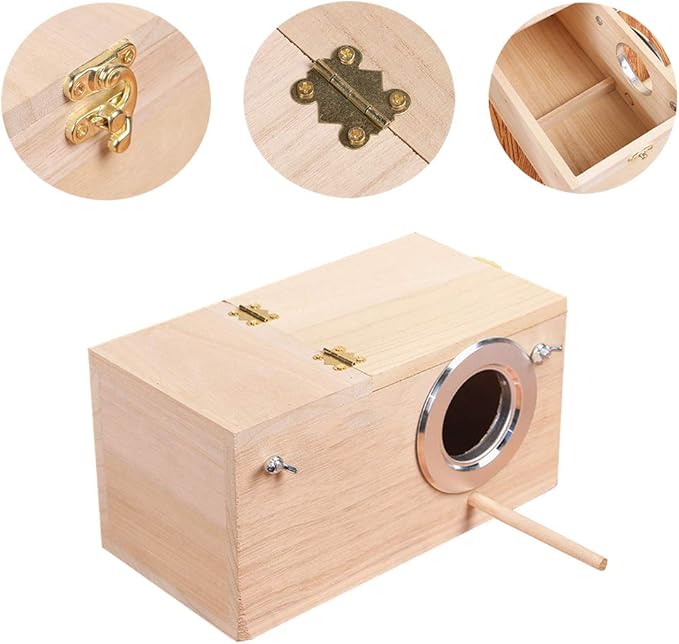 YJJKJ Wood Parakeet Nest Box Pet Bird House Parrot Breeding Mating Box Bird Cage Box for Lovebirds Cockatiel Parrotlets Budgerigar Parakeet (M)