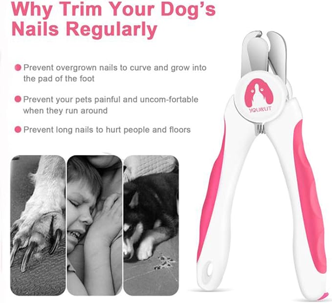 Dog Nail Clippers and Trimmers,Professional Grooming Tool with Safety Guard to Avoid Over Cutting,Free Nail File,Razor Sharp Blade,Sturdy Non Slip Handles for Large and Small Animals (Pink)