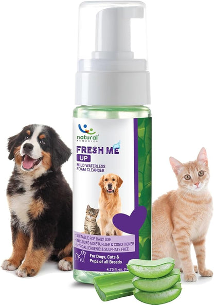 Natural Remedies Fresh Me Up Waterless Mild Foam Cleanser for Dogs and Cats - Dry Shampoo - Grooming Bath Supplies - Pet Deodorizer, Lick Safe, Hypoallergenic & Sulphate Free, All Breeds, 4.73 fl. oz.