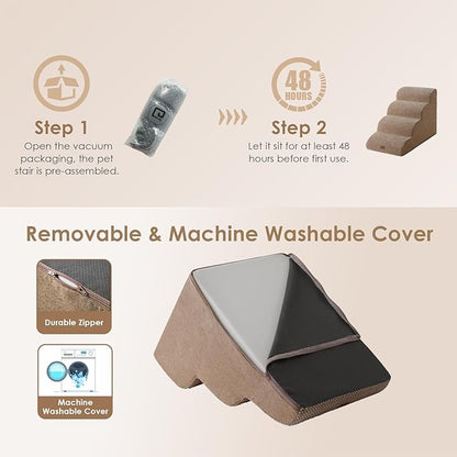 EHEYCIGA Curved Dog Stairs Ramp for High Beds 19.7" H, 4-Step Dog Steps for Small Dogs and Cats, Pet Stairs for High Bed Climbing, Non-Slip Balanced Pet Step Indoor, Camel