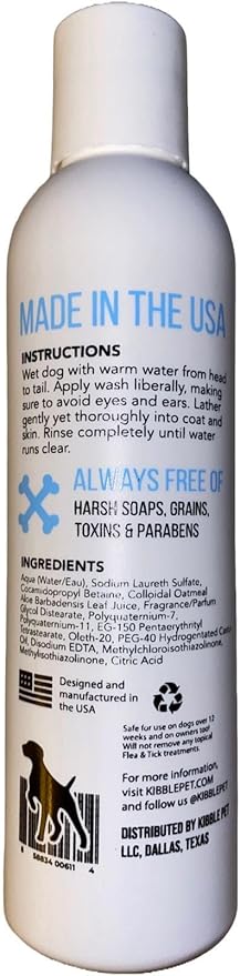 Organic Oatmeal & Aloe Vera Dog Shampoo - Hypoallergenic Coat Freshener, Made in USA, 6 oz