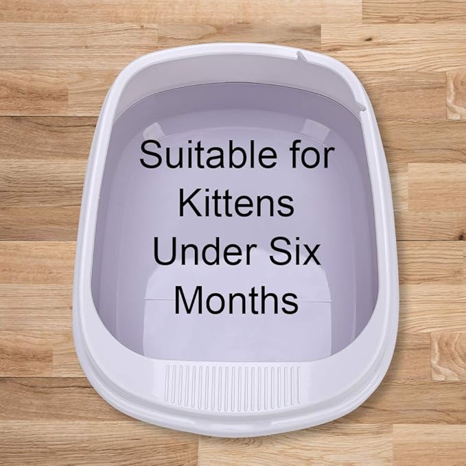 Cat Open Top Litter Box with Lid, Litter Mat, Poop Lifter Scoop & Kitten Kitty Stainless Steel Feeding Dish Bowl, Starter Kit 4 Pack for Small cat Within 5 Months (Grey-One Entry)