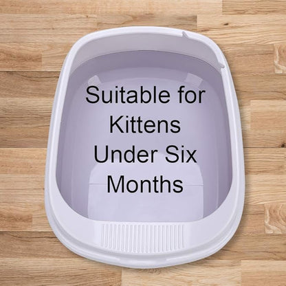 Cat Open Top Litter Box with Lid, Litter Mat, Poop Lifter Scoop & Kitten Kitty Stainless Steel Feeding Dish Bowl, Starter Kit 4 Pack for Small cat Within 5 Months (Grey-One Entry)