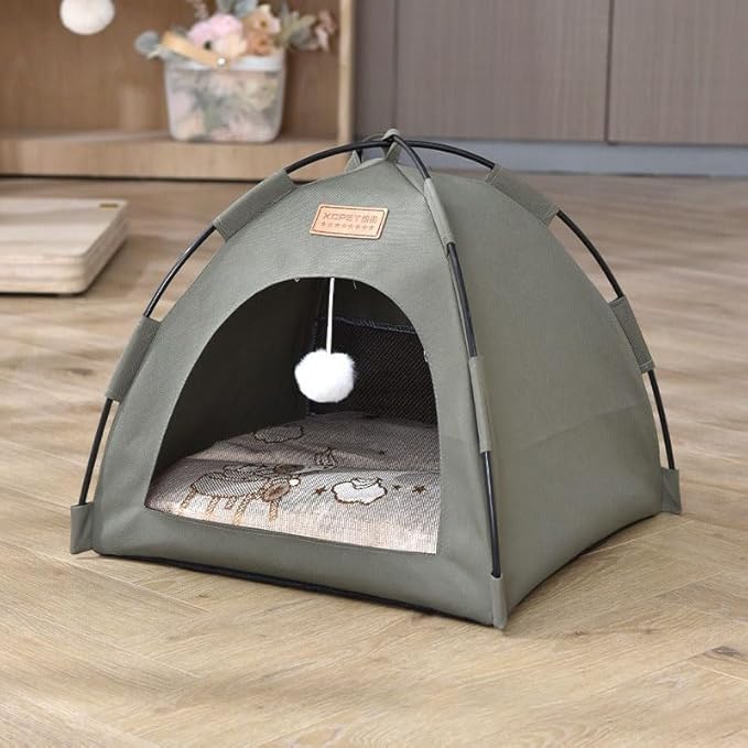 Cute Cat Teepee Cave, Cat Tent Foldable Indoor Outdoor with Thick Mat,Puppy Bed Tent,Bunny Pet Tent Teepee,Portable Dog House Teepee Tent, Cat Bed,Dog Bed Tent,Puppy Bunny,Pet Tent Teepee (Q, M)