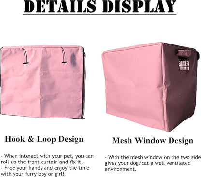 Dog Crate Cover Waterpoof Pink Pet Kennel Covers for Puppy Cat Indoor Outdoor Fit for 1 Door Wire Crate, 35.43x22.05x26.77 Inch