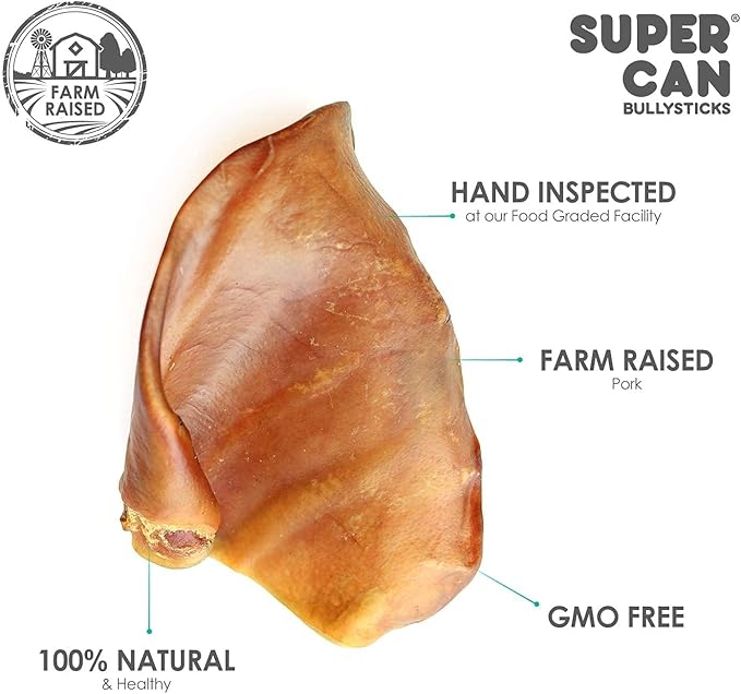 SUPER CAN BULLYSTICKS Half Pig Ears for Dogs (30 Count) All Natural Dog Treats Pig Ears - Healthy Dog Treats - Pig Ears for Dogs Large - Natural Dog Chews - Pigs Ears for Large Dogs, Medium & Small