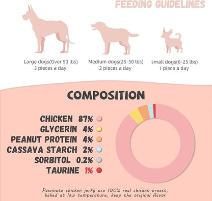 Dog Treats Chicken Jerky Rings, Rawhide-Free Grain-Free Real Dried Tenders Natural Chicken Breast Dog Chewy Training Snacks for Small Medium Large Dogs Large Pack 10.58oz