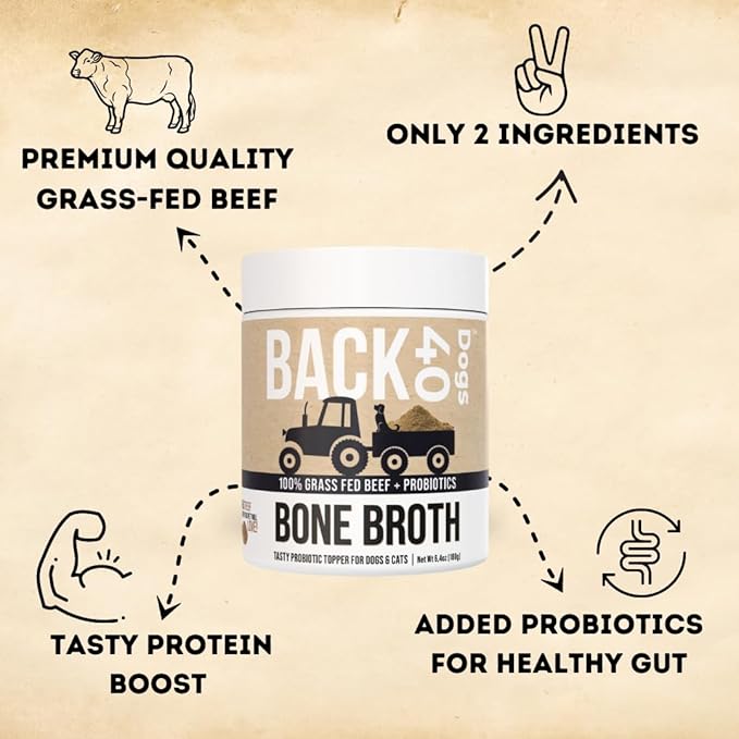 Grass-Fed Beef Bone Broth Powder for Dogs with Probiotics, Chondroitin & Glucosamine – Supports Gut Health, Joint & Immune System – Human Grade Dog Food Toppers for Picky Eaters, 6.4oz