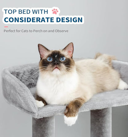Made4Pets Cat Tree, Carpet Cat Tower Grey for Indoors Cats, Cute Wood Kitty Condo with Scratching Post and Pad, 29" Multi-Level Modern Activity Climbing Furniture for Small and Medium Cats