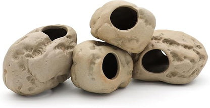 Aquarium Decorations Stackable Ceramic Cave Betta Fish Tank Accessories Rock Cave Decor (4-Piece Set)