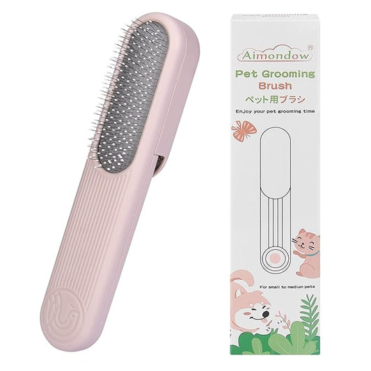 Dog Hair Remover Brush, Cat Grooming Brush for Long and Short Hair Dogs Cats, Self Cleaning Shedding Brush for Massage, Removes Puppy Loose Undercoat Mats Tangled Hair (Pink)