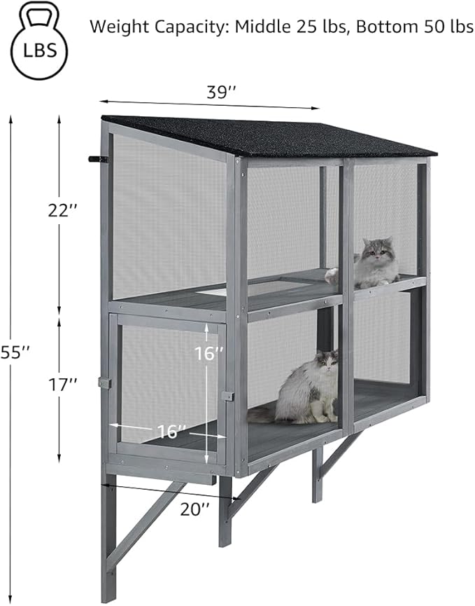 beeNbkks 2 Tiers Bug Proof Cat Catio, Window Cat House with Metal Mesh, Outdoor Enclosure for Indoor Pets, Expandable Wooden Perch, Safe Comfortable Haven for Pets, Keep Bugs Insects Out