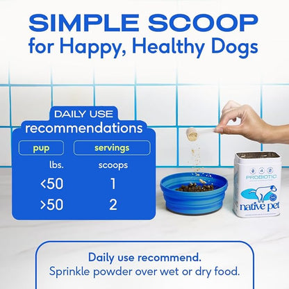 Native Pet Probiotics for Dogs - Dog Probiotics Powder for Digestive Health, Gut Support, & Immune Boost  Vet-Formulated Powder for Maximum Potency with Digestive Enzymes & Prebiotics - 120 Scoops