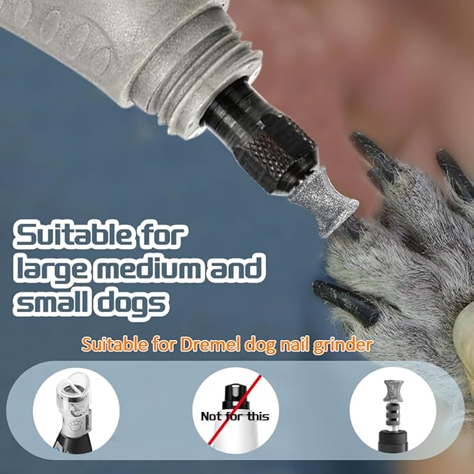 Diamond Rotary Nail Grinder Bits for Dog, 2PCS Diamond Dog Nail Grinder Head for Dremel,1/8" Replacement Grinder Wheel Pets Nail Grooming Tools for Medium Large Dogs
