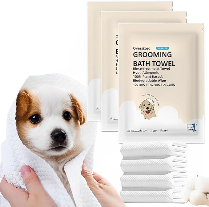 Toner Depot XL Pet Grooming Bath Wipes, Huge Rinse-Free Towels for Cleaning and Deodorizing Plant-Based Hypoallergenic Wipes for Dogs and Cats, 3 Pack (XL 18x30)