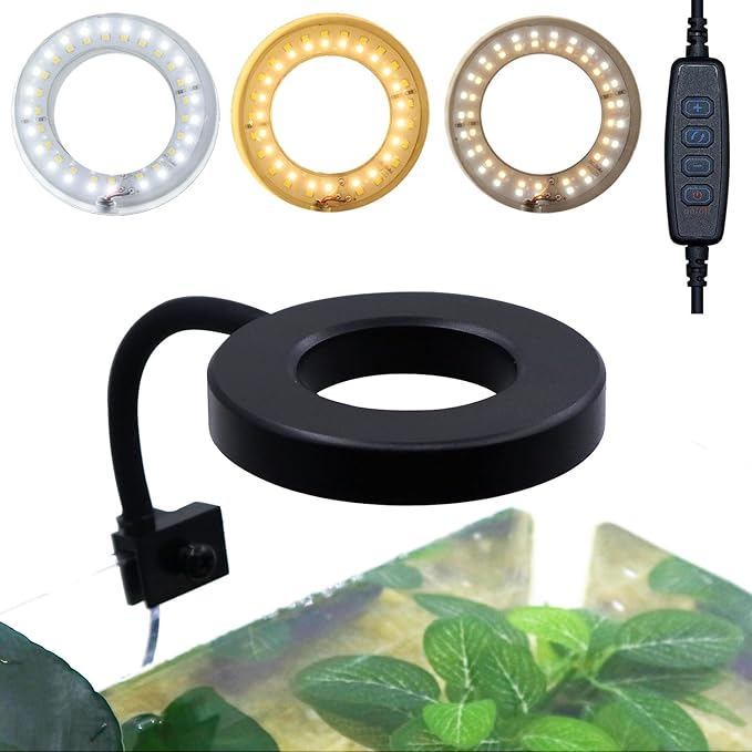 Upgraded Aquarium Light Clip On Fish Tank LED Light Small USB Light Dimmer Multi-Color White+Warm Yellow+Yellow 1 to 5 Gal (Adapter NOT Included, No Timer)