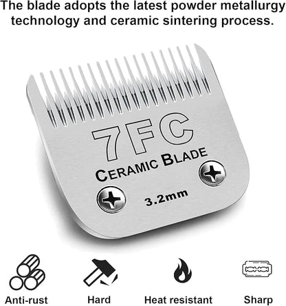 2PC 7FC Blade Dog Grooming Clipper Blade Compatible with Andis Dog Clipper/Oster A5/Wahl KM-10 Series,Ceramic Blade & Stainless Steel Blade