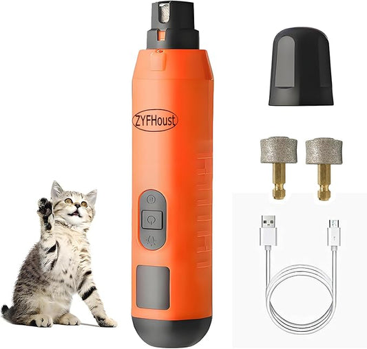 Dog Nail Trimmers, 5-Speed Professional Quiet Electric Dog Nail Grinder with 2 LED Lights, 2 Grinding Wheels, Type-C Rechargeable for Medium Small Large Dogs and Cat (Orange)