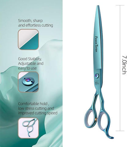 Dog Grooming Scissors: Blueish Green 7 inch Pet Straight Shears Made Of Japanese 440C Advanced Stainless Steel Professional Grooming Scissors for Dogs Cats and Other Pets