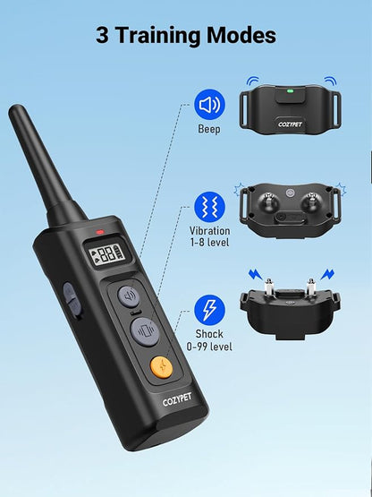 Dog Shock Collar with Remote Control - Rechargeable Dog Training Collar Electric Shock Collar for Dogs 60-100 lbs Waterproof with 3 Training Modes for Small Medium Large Dogs